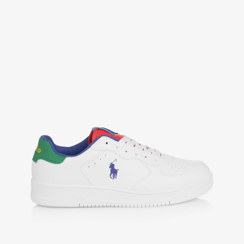 Ralph Lauren-Girls White Leather Look Logo Sneakers | Childrensalon Outlet
