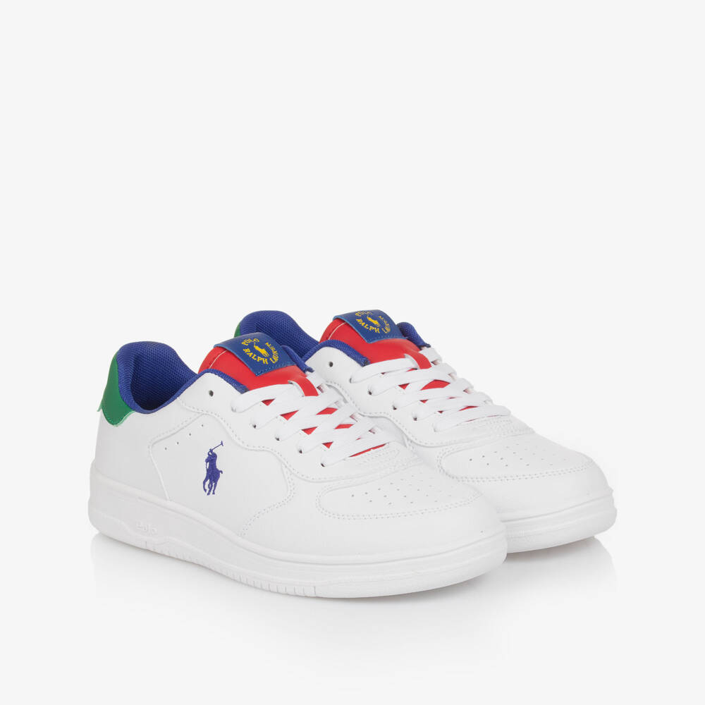Ralph Lauren-حذاء رياضي أبيض للبنات بتصميم جلدي وشعار مميز | Childrensalon Outlet