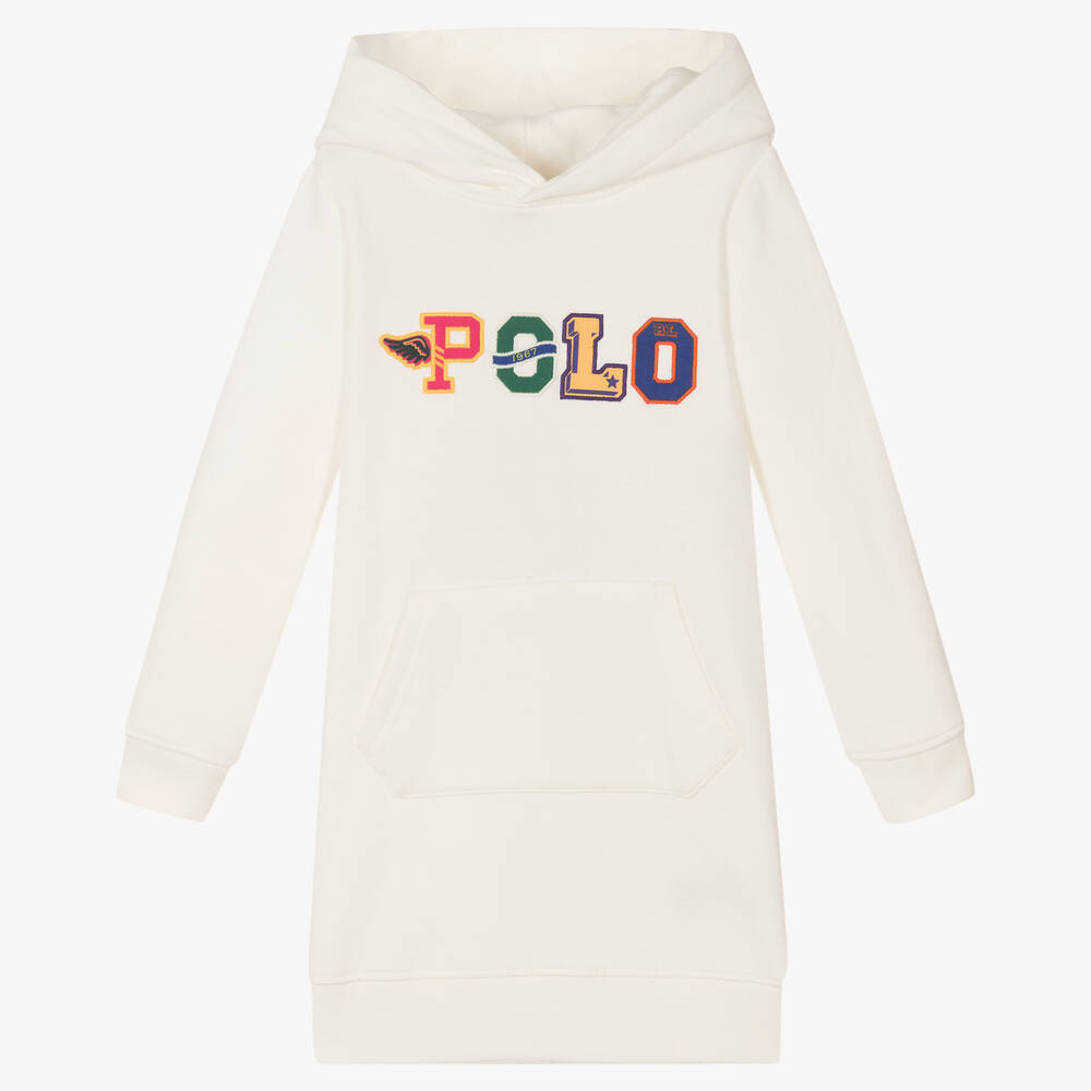 Polo Ralph Lauren - فستان هودي قطن جيرسي لون أبيض | Childrensalon
