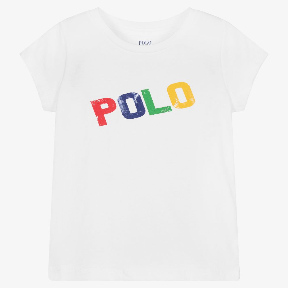 Ralph Lauren - Girls White Logo T-Shirt | Childrensalon