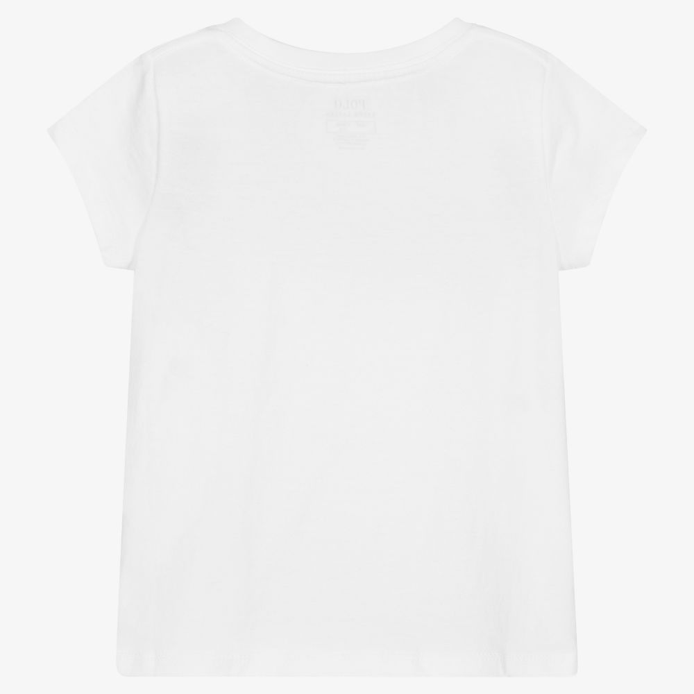 رالف لورين-تيشيرت قطن جيرسي لون أبيض للبنات | Childrensalon Outlet