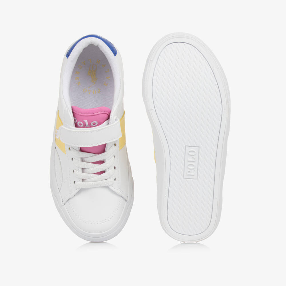 Ralph Lauren-Girls White Multicolor Leatherette Sneakers | Childrensalon Outlet