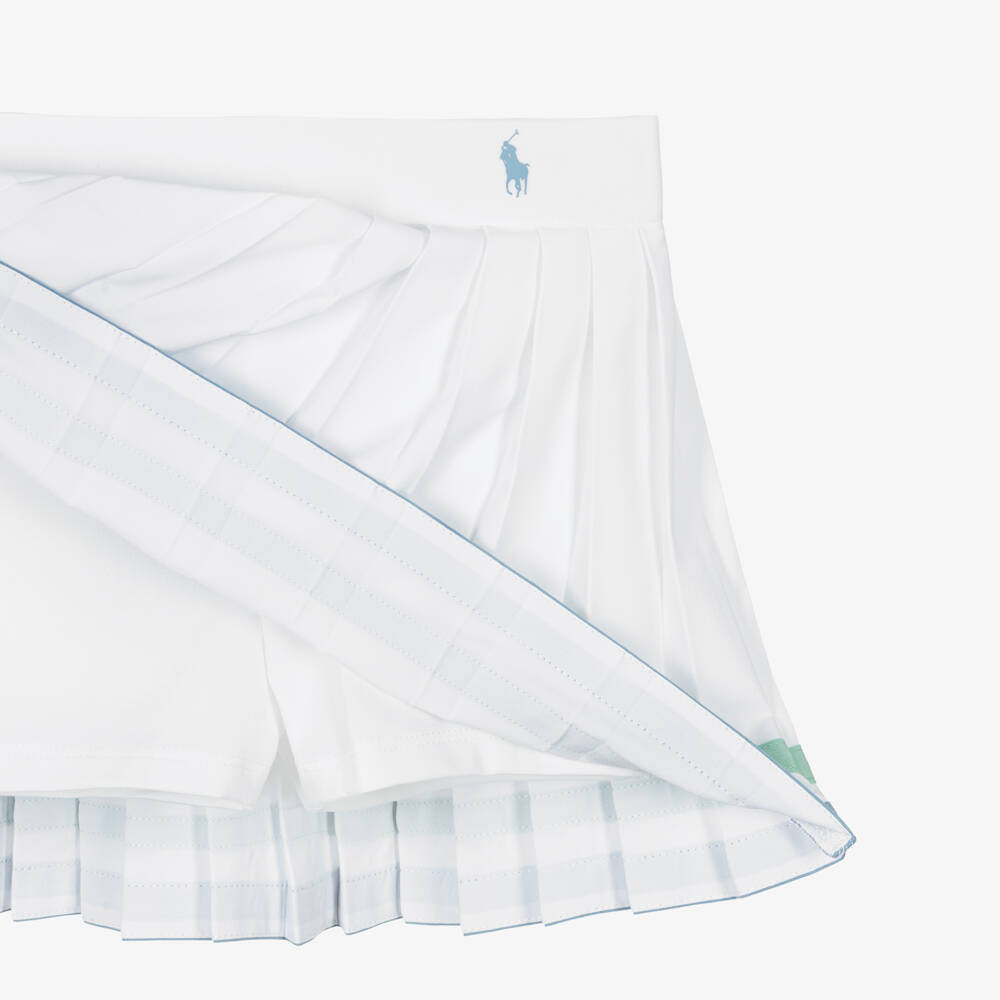 Ralph Lauren-Girls White Pleated Jersey Skort with Striped Hem | Childrensalon Outlet