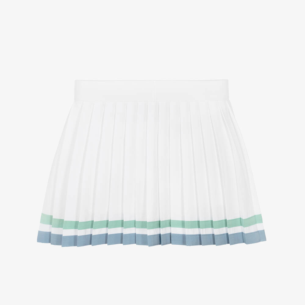 Ralph Lauren-Girls White Pleated Jersey Skort with Striped Hem | Childrensalon Outlet