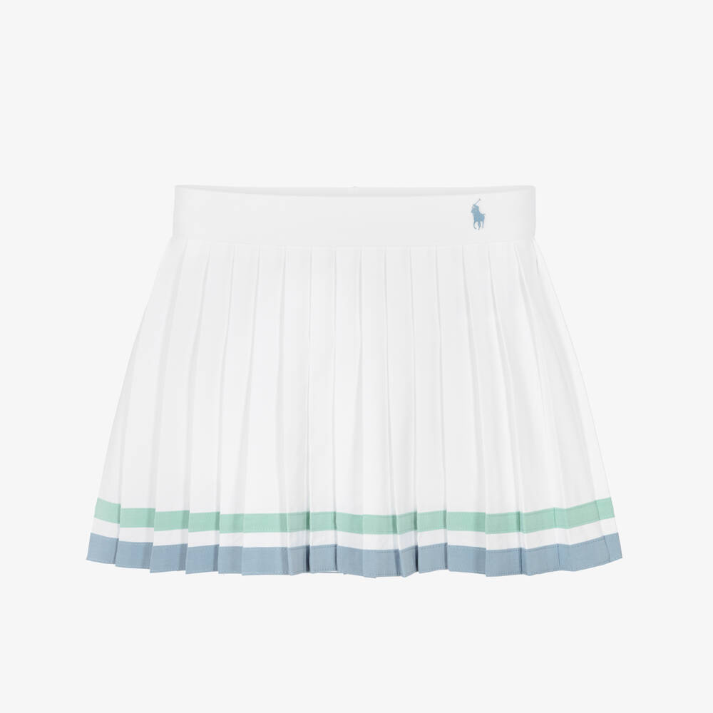 Ralph Lauren-Girls White Pleated Jersey Skort with Striped Hem | Childrensalon Outlet