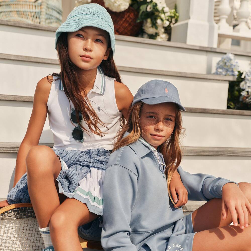 Ralph Lauren-Girls White Pleated Jersey Skort with Striped Hem | Childrensalon Outlet