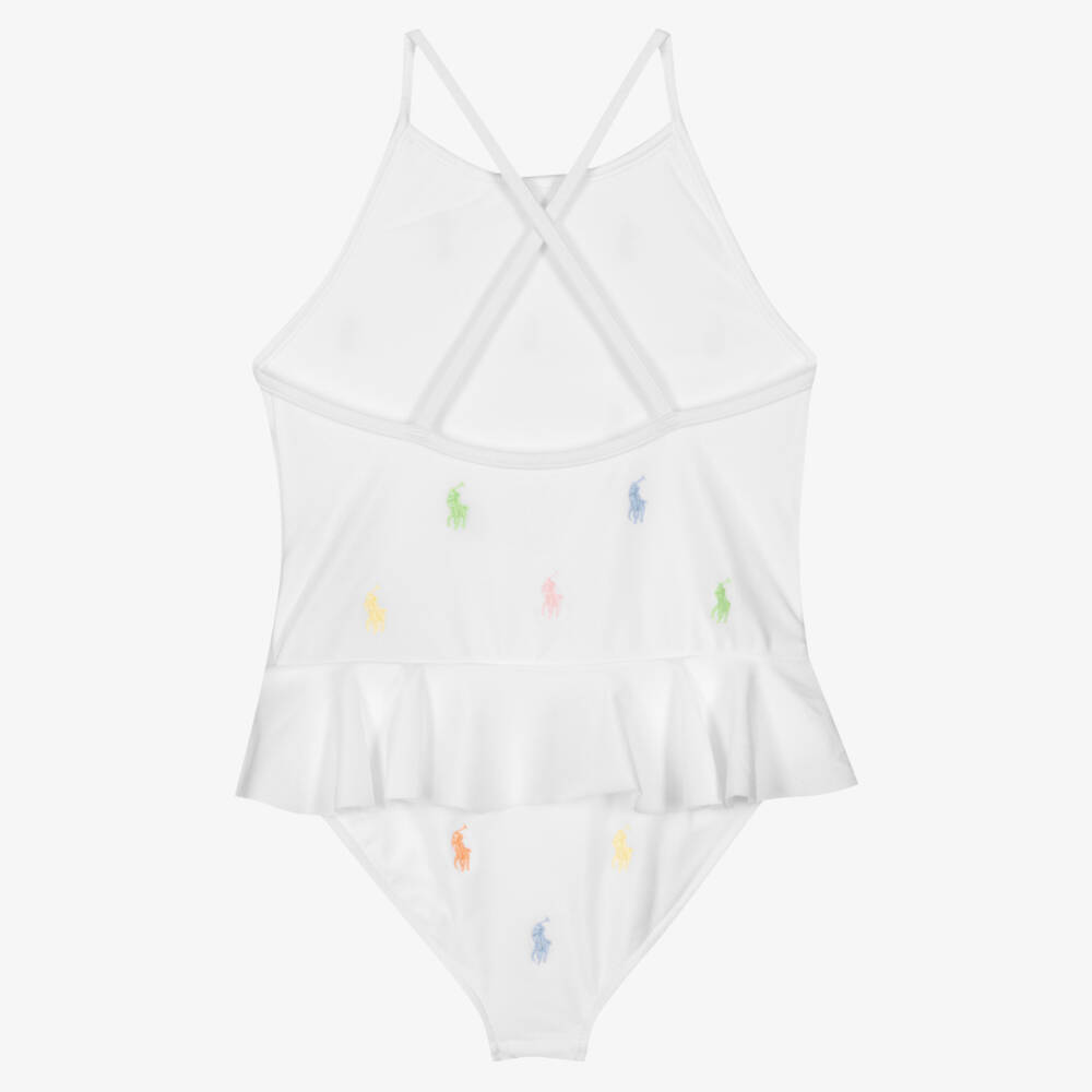 Polo Ralph Lauren-Girls White Pony Logo Swimsuit | Childrensalon Outlet