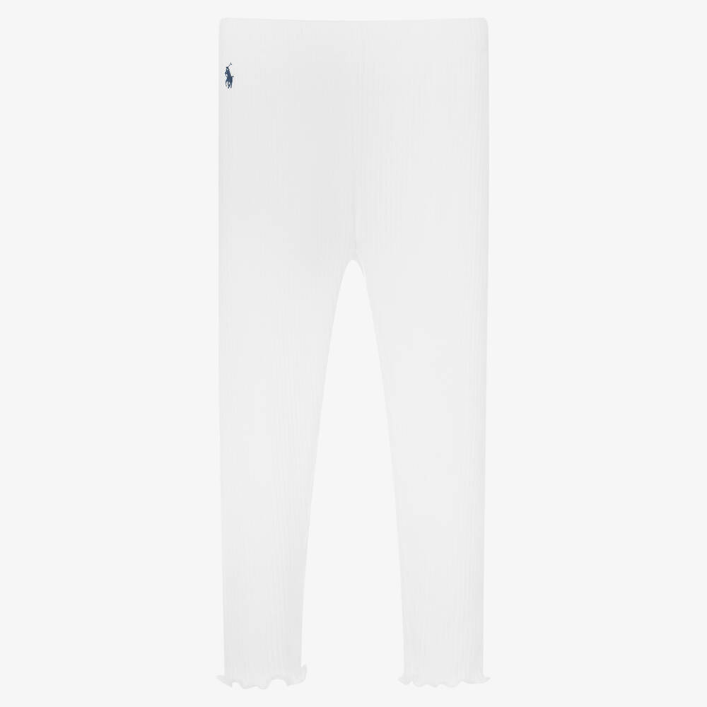 Polo Ralph Lauren - Girls White Ribbed Leggings | Childrensalon