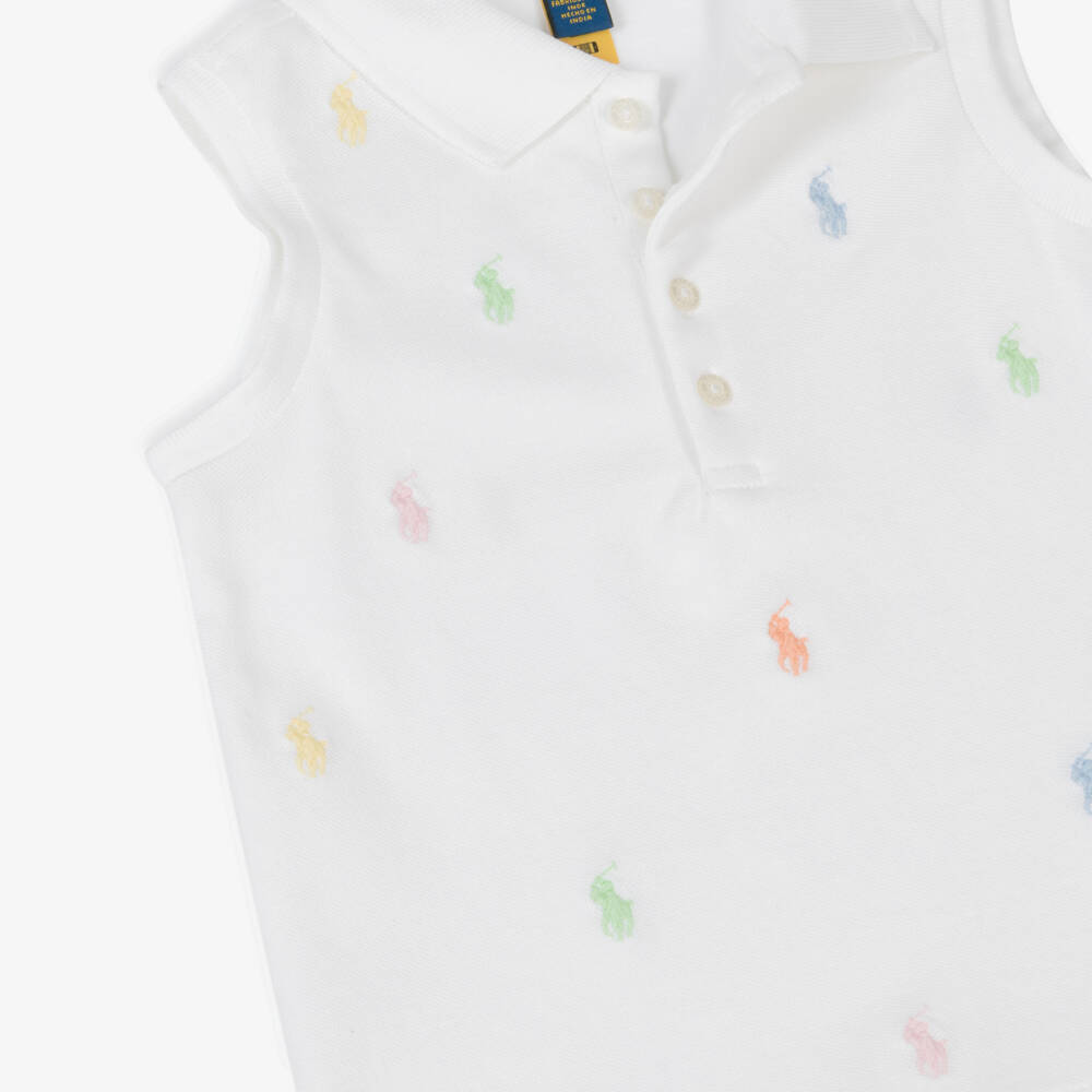 Ralph Lauren-Girls White Sleeveless Polo with Embroidered Ponies | Childrensalon Outlet