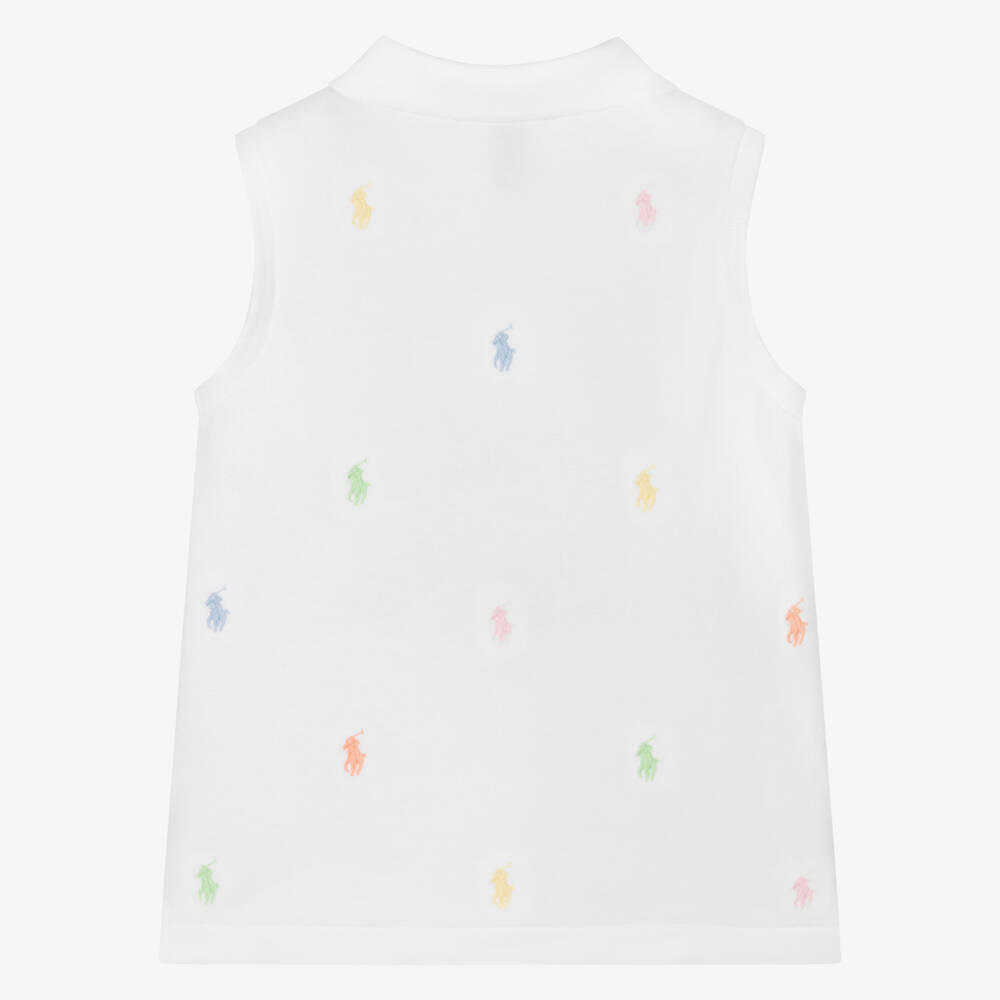 Ralph Lauren-Girls White Sleeveless Polo with Embroidered Ponies | Childrensalon Outlet
