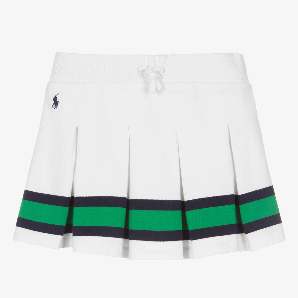 Girls White Striped Cotton Skirt