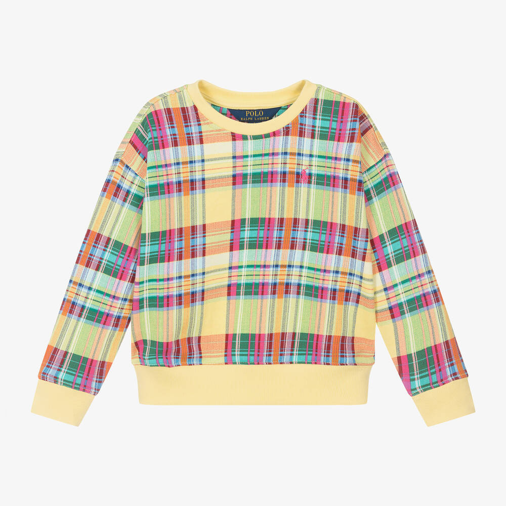 Ralph Lauren-سويتشيرت قطن جيرسي كاروهات لون أصفر للبنات | Childrensalon Outlet