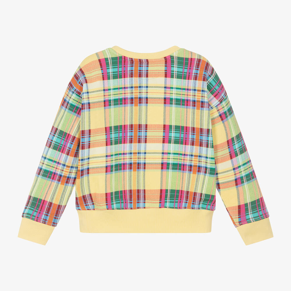 رالف لورين-سويتشيرت قطن جيرسي كاروهات لون أصفر للبنات | Childrensalon Outlet