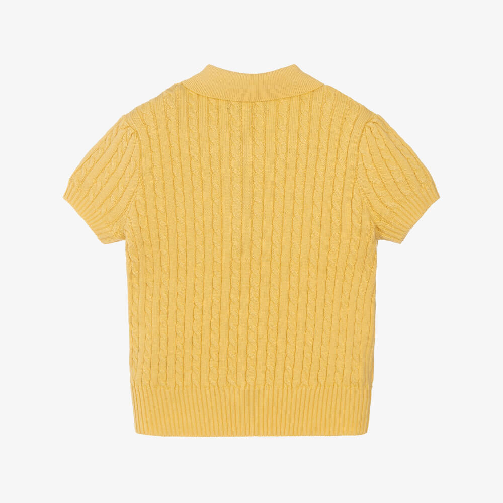 Ralph Lauren-Girls Yellow Cotton Cable Knit Polo Shirt | Childrensalon Outlet