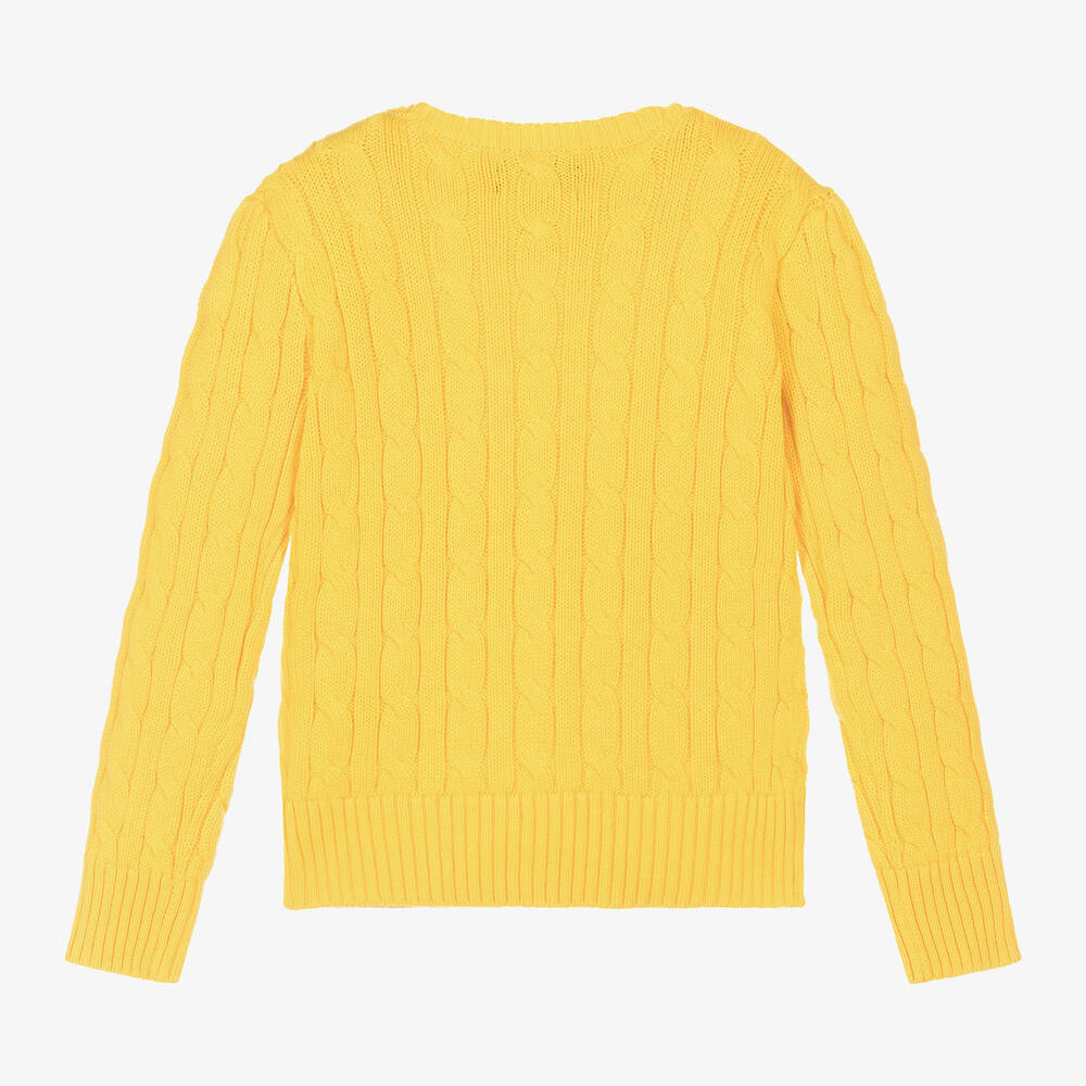 Ralph Lauren Girls Yellow Cotton Cable Knit Sweater