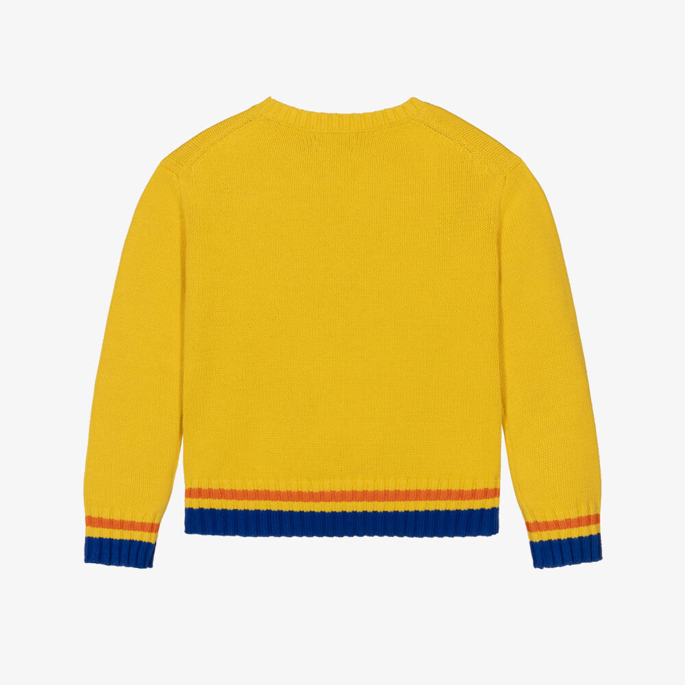 Ralph Lauren-Girls Yellow Cotton Knit Sweater with Polo Player | Childrensalon Outlet
