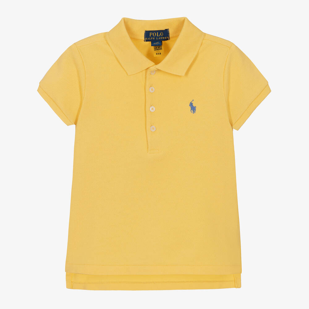 Polo Ralph Lauren - Girls Yellow Cotton Logo Polo Shirt | Childrensalon