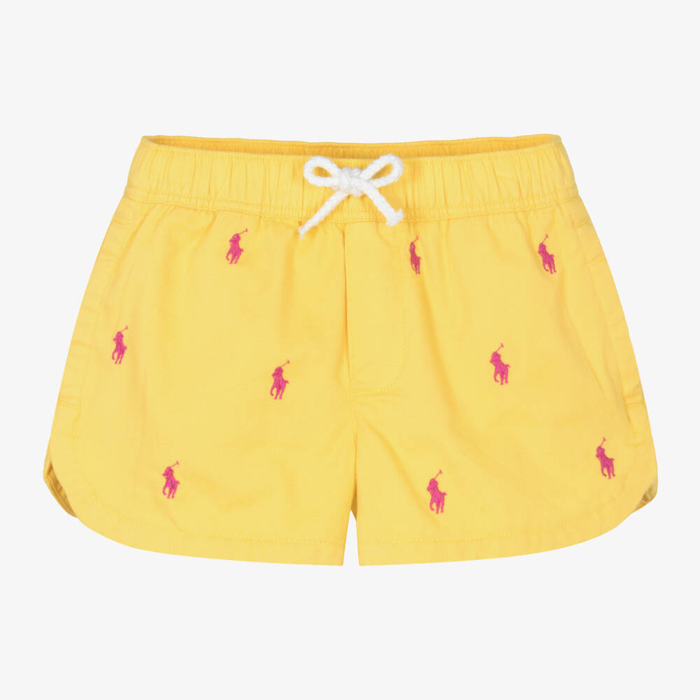 Ralph Lauren-شورت بطبعة حصان قطن لون أصفر للبنات | Childrensalon Outlet