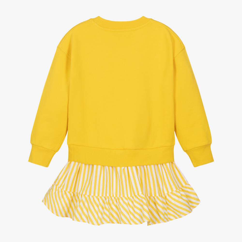 Ralph Lauren-Girls Yellow Cotton Sweatshirt Dress with Stripes | Childrensalon Outlet