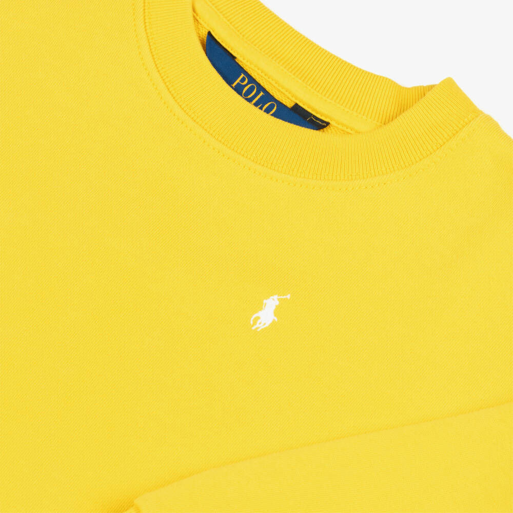 Ralph Lauren-Girls Yellow Cotton Sweatshirt Dress with Stripes | Childrensalon Outlet