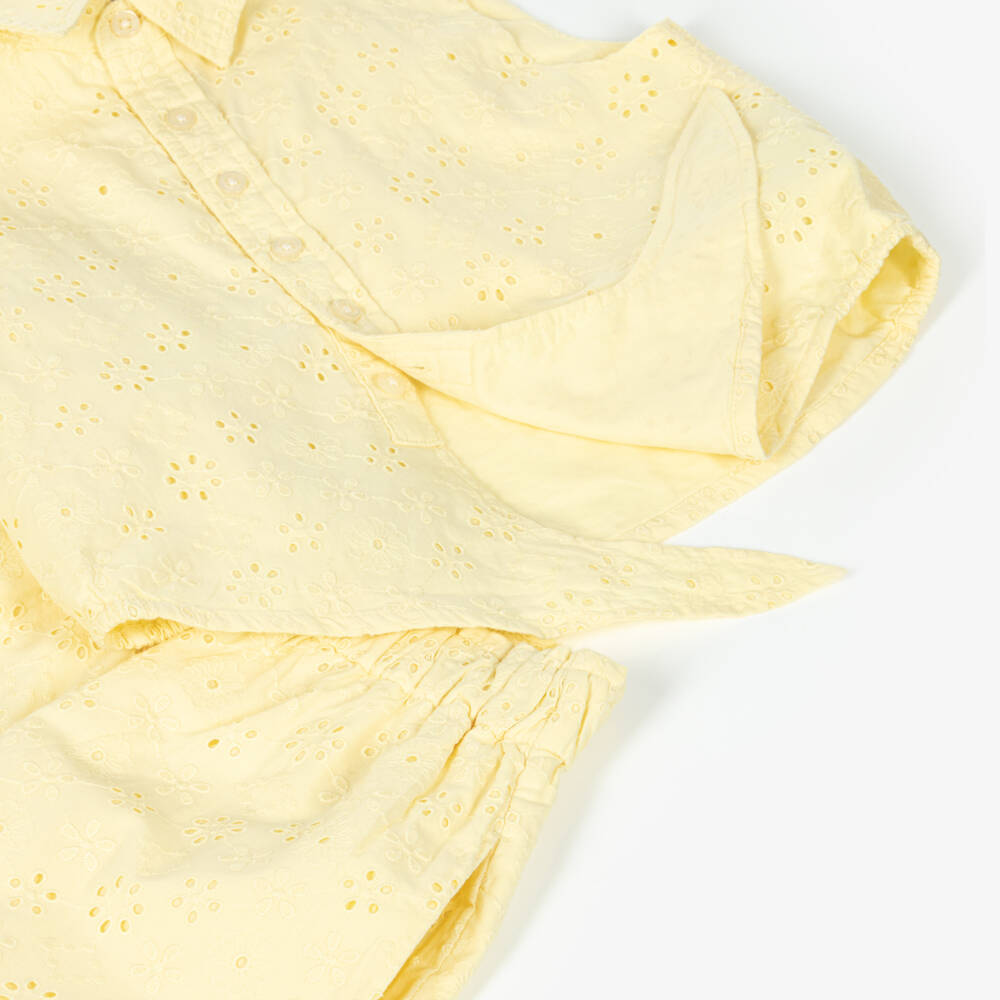 Ralph Lauren-Girls Yellow Embroidered Cotton Sleeveless Top & Trouser Set | Childrensalon Outlet