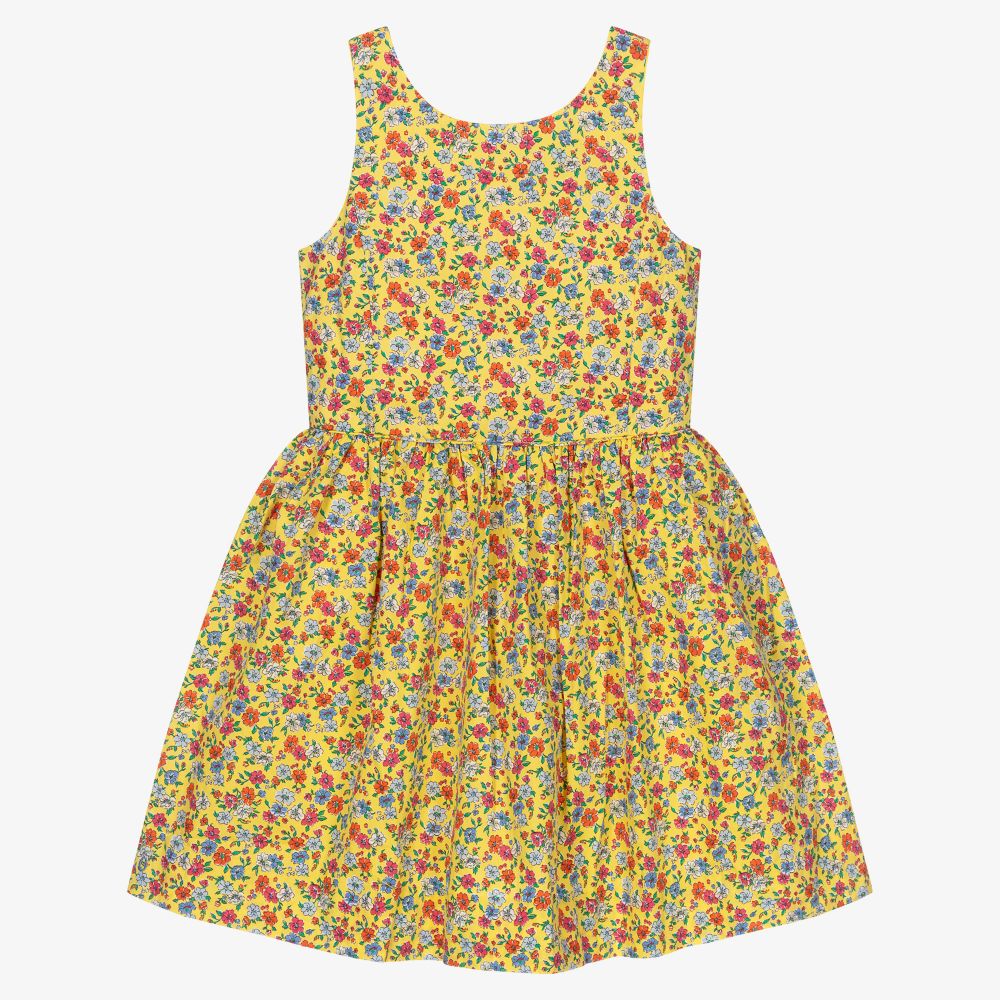 Polo Ralph Lauren - فستان قطن لون أصفر بطبعة ورود | Childrensalon