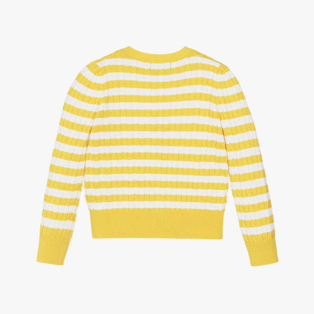 Ralph Lauren-Girls Yellow & Ivory Stripe Cotton Cardigan with Pony Logo | Childrensalon Outlet