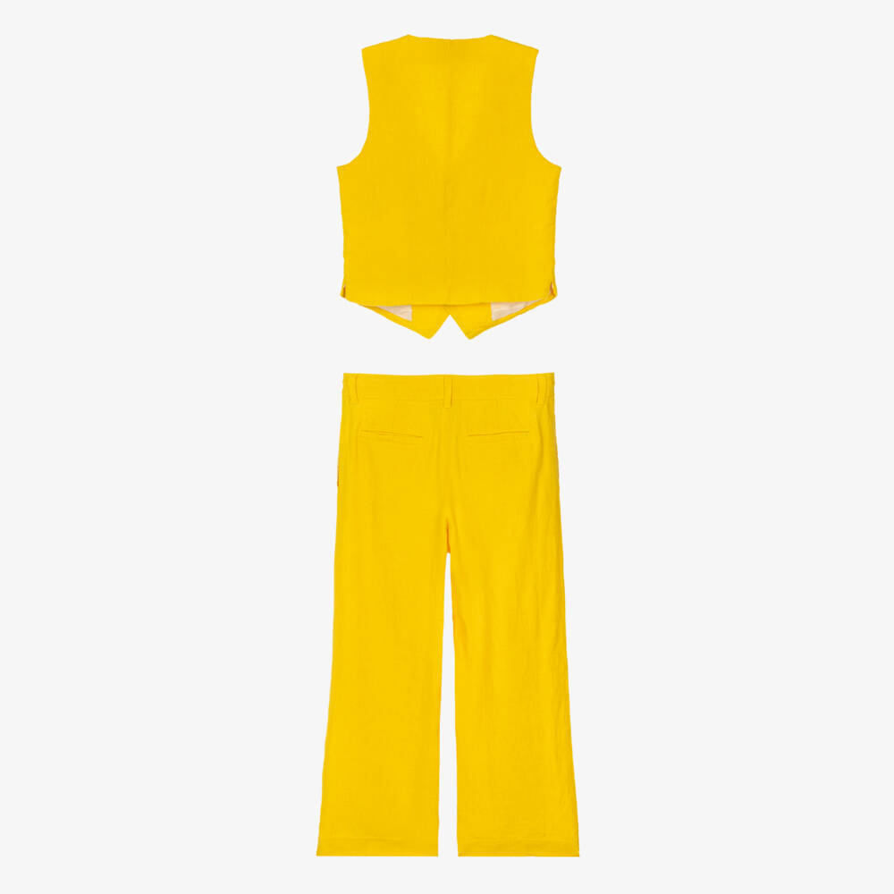 Ralph Lauren-Girls Yellow Linen Waistcoat & Trouser Set | Childrensalon Outlet