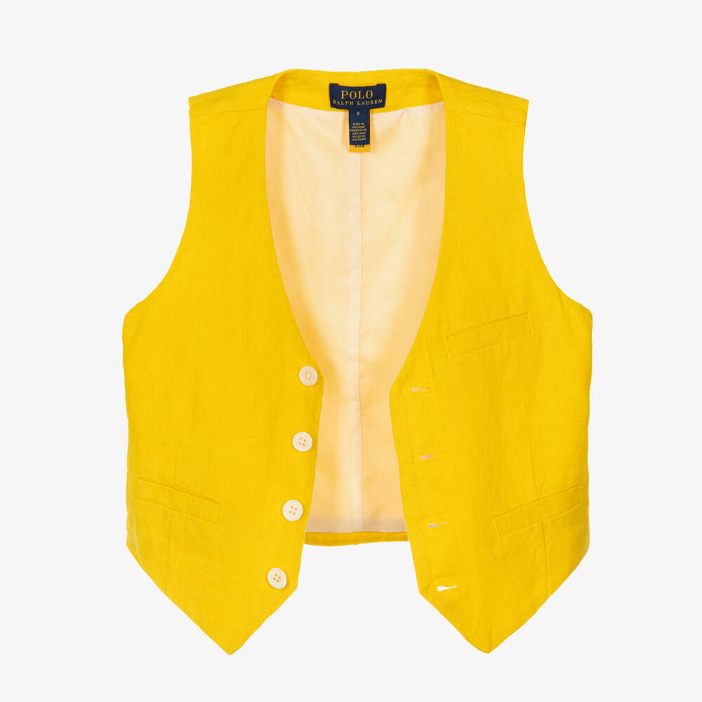 Ralph Lauren-Girls Yellow Linen Waistcoat & Trouser Set | Childrensalon Outlet