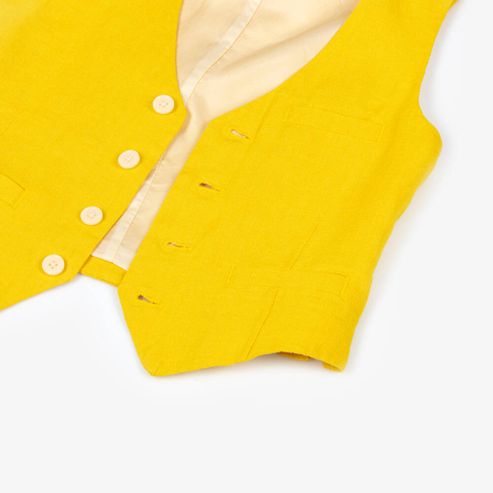 Ralph Lauren-Girls Yellow Linen Waistcoat & Trouser Set | Childrensalon Outlet
