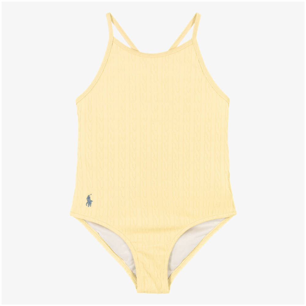 Ralph Lauren-Girls Yellow Mini-Cable Swimsuit | Childrensalon Outlet