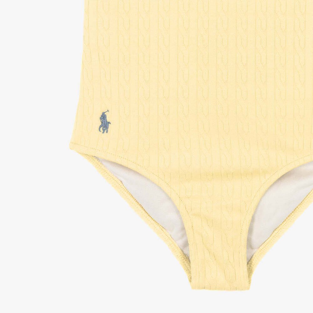 Ralph Lauren-Girls Yellow Mini-Cable Swimsuit | Childrensalon Outlet