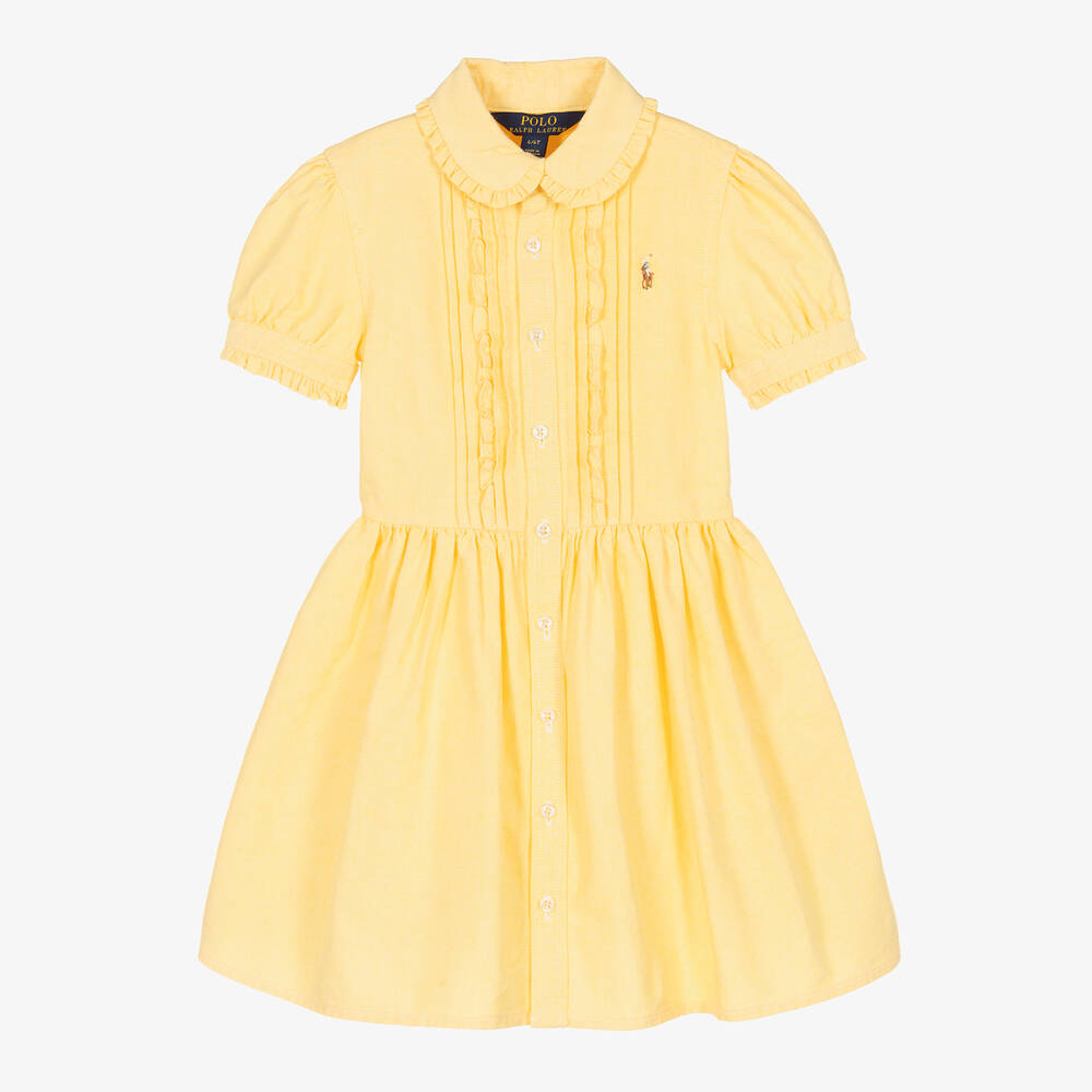 Ralph Lauren - Girls Yellow Oxford Cotton Shirt Dress | Childrensalon