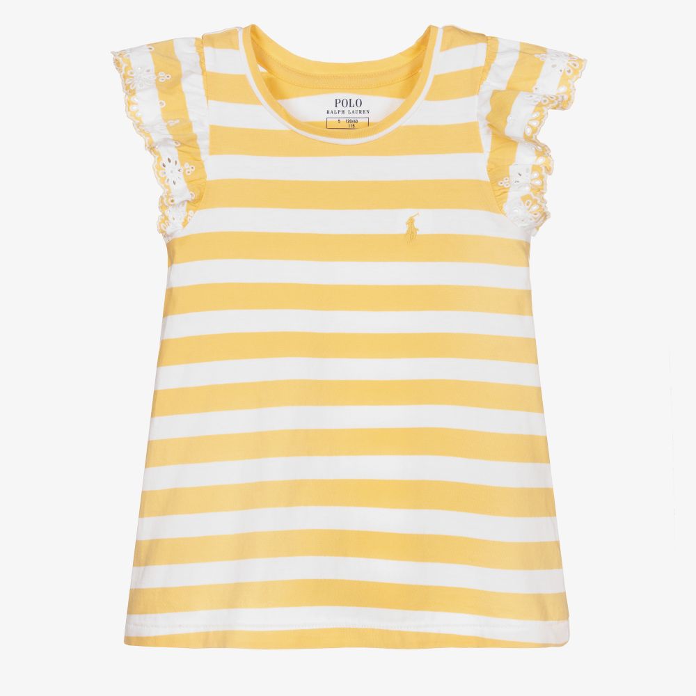 Polo Ralph Lauren - Girls Yellow Striped T-Shirt | Childrensalon