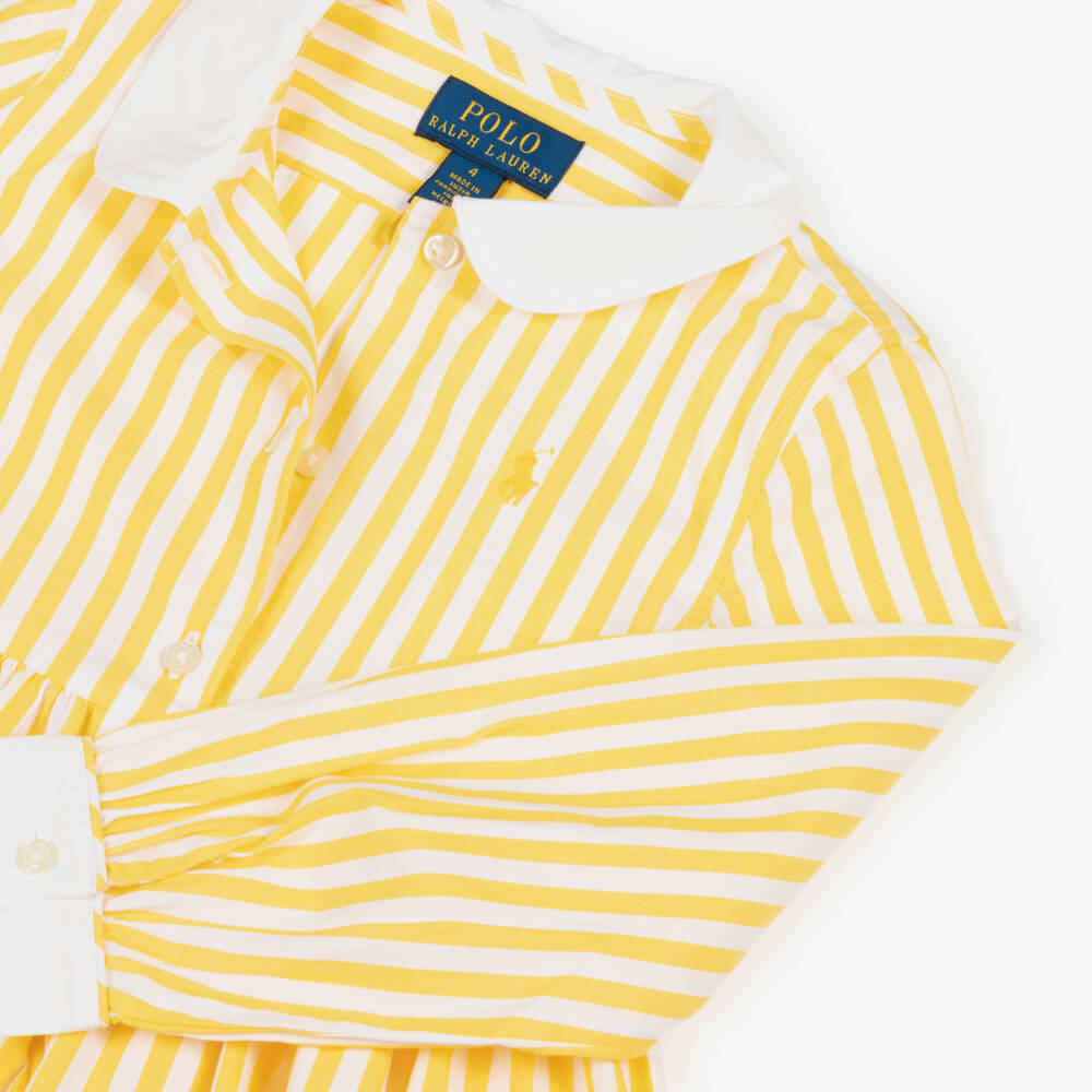 Ralph Lauren-Girls Yellow & White Striped Cotton Shirt Dress | Childrensalon Outlet