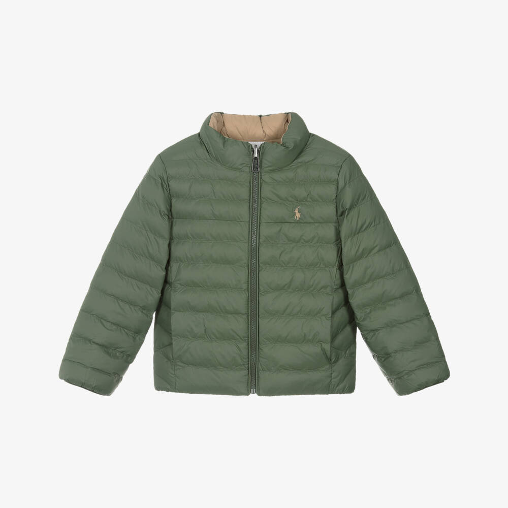 Ralph Lauren-Green & Beige Reversible P-Layer 2 Puffer Jacket | Childrensalon Outlet