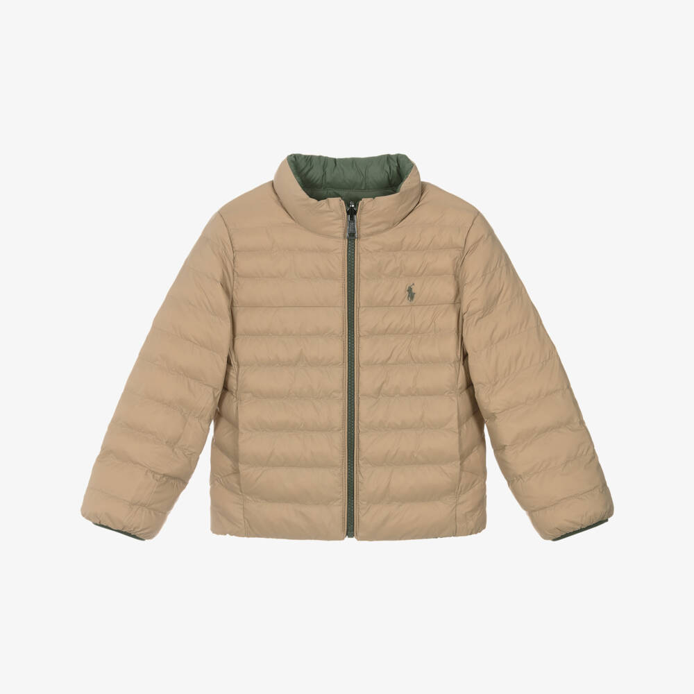 Ralph Lauren-Green & Beige Reversible P-Layer 2 Puffer Jacket | Childrensalon Outlet