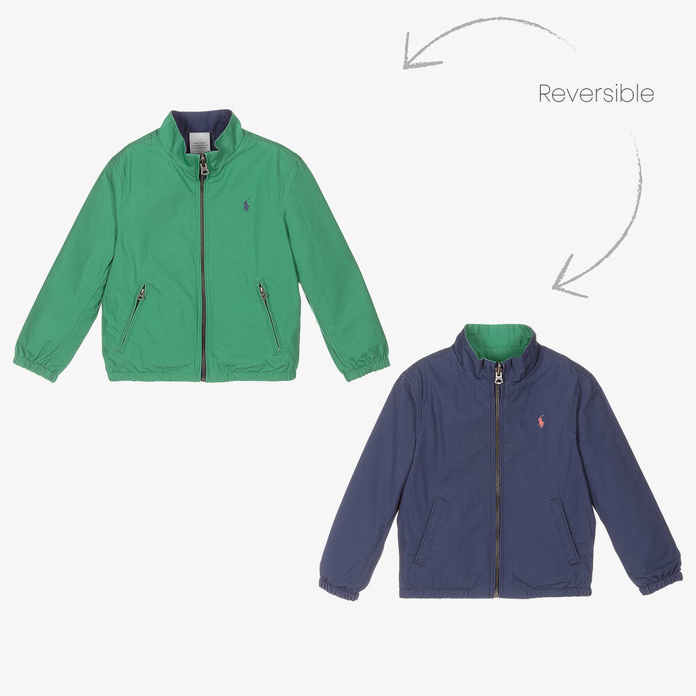 Polo Ralph Lauren-جاكيت بوجهين قطن لون أخضر و كحلي للأولاد | Childrensalon Outlet
