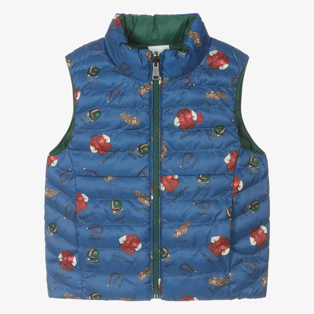 Ralph Lauren - Green & Blue Reversible Puffer Gilet | Childrensalon