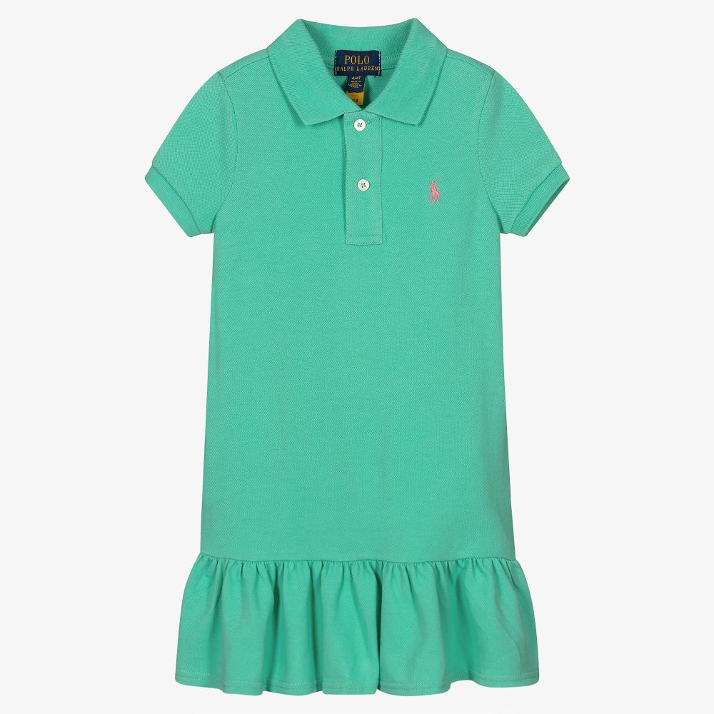 Polo Ralph Lauren - Зеленое платье поло из хлопкового пике | Childrensalon