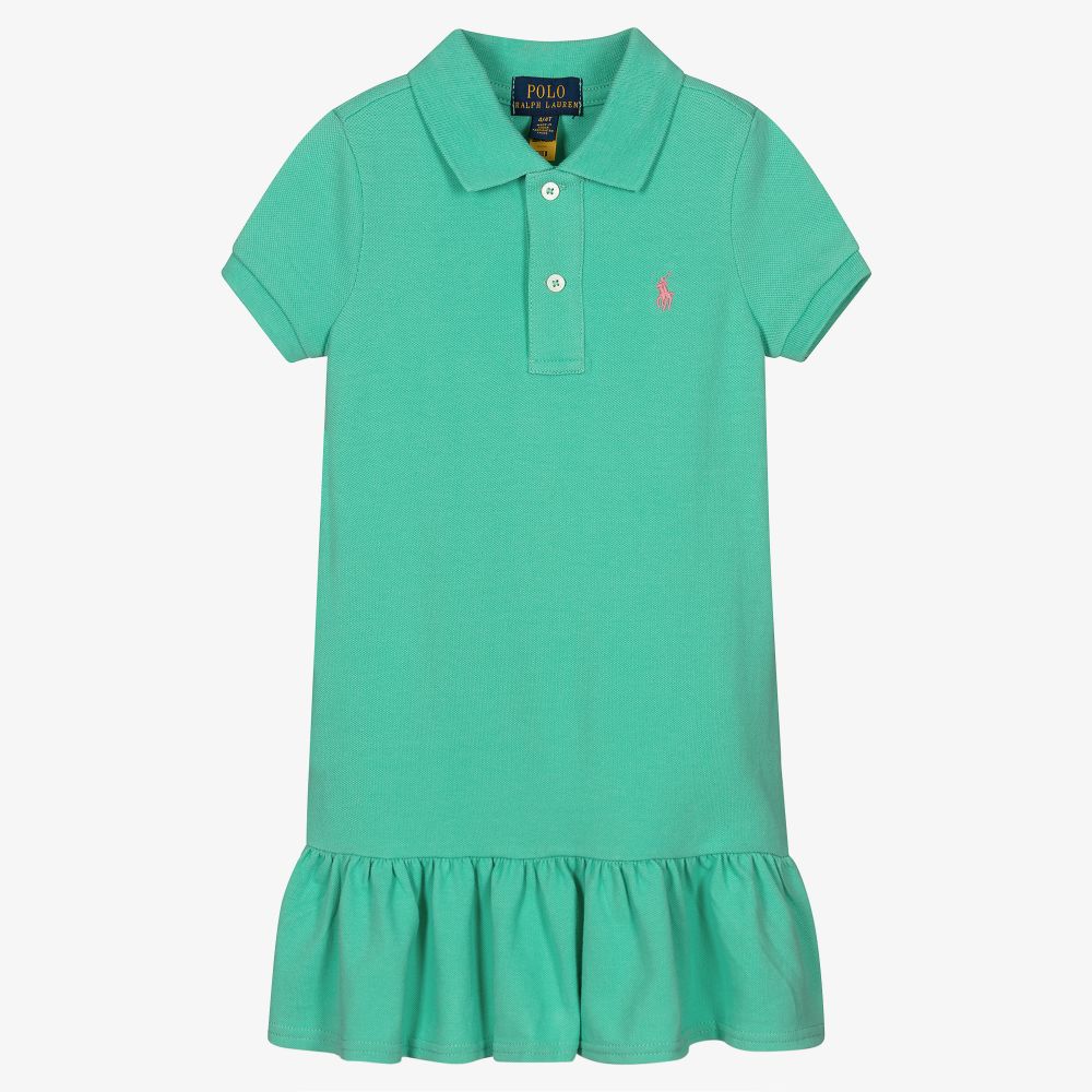 Polo Ralph Lauren - Robe polo verte en piqué de coton | Childrensalon