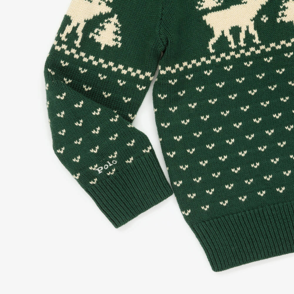 Ralph Lauren-Green Reindeer Fairisle Sweater | Childrensalon Outlet