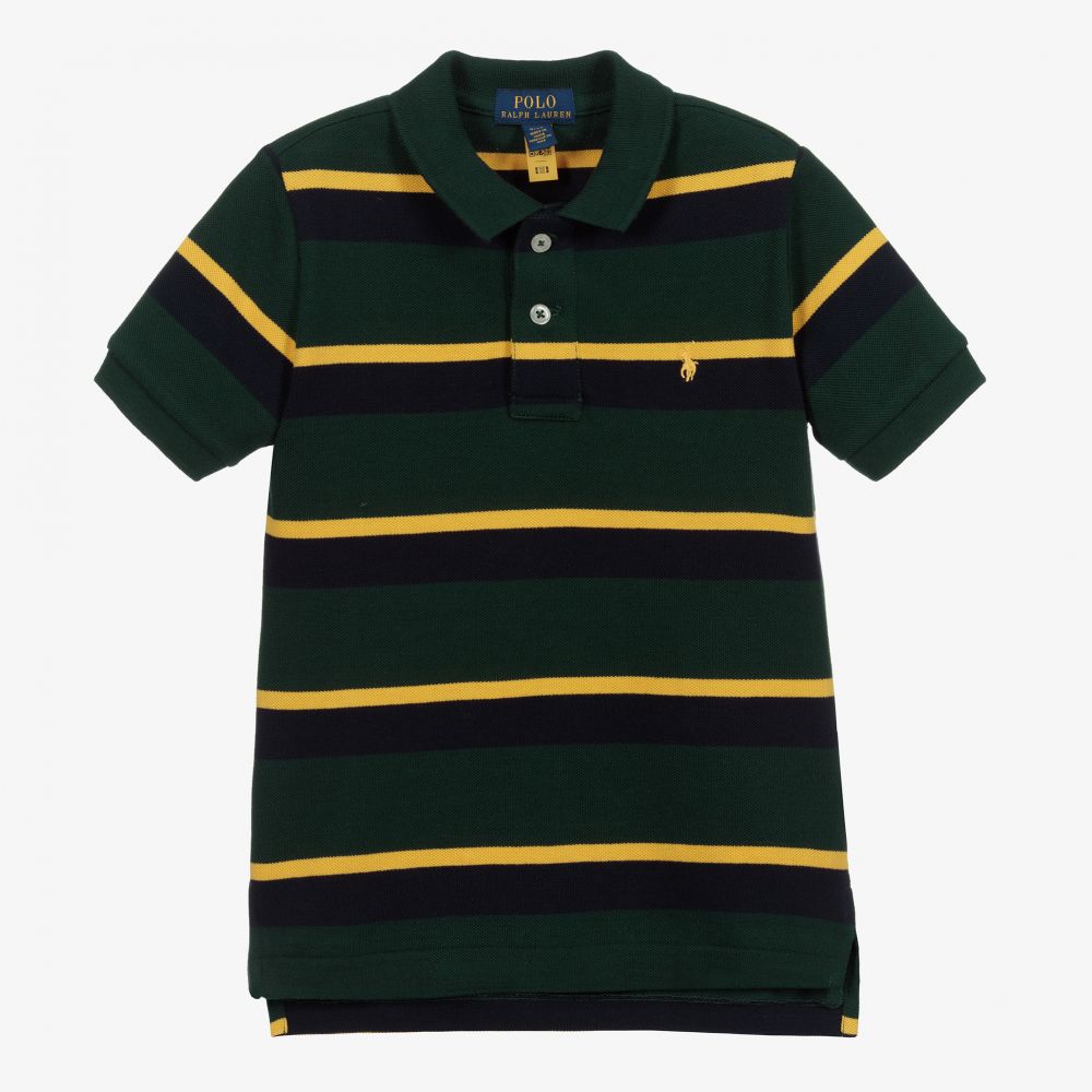 Green Stripe Cotton Polo Shirt