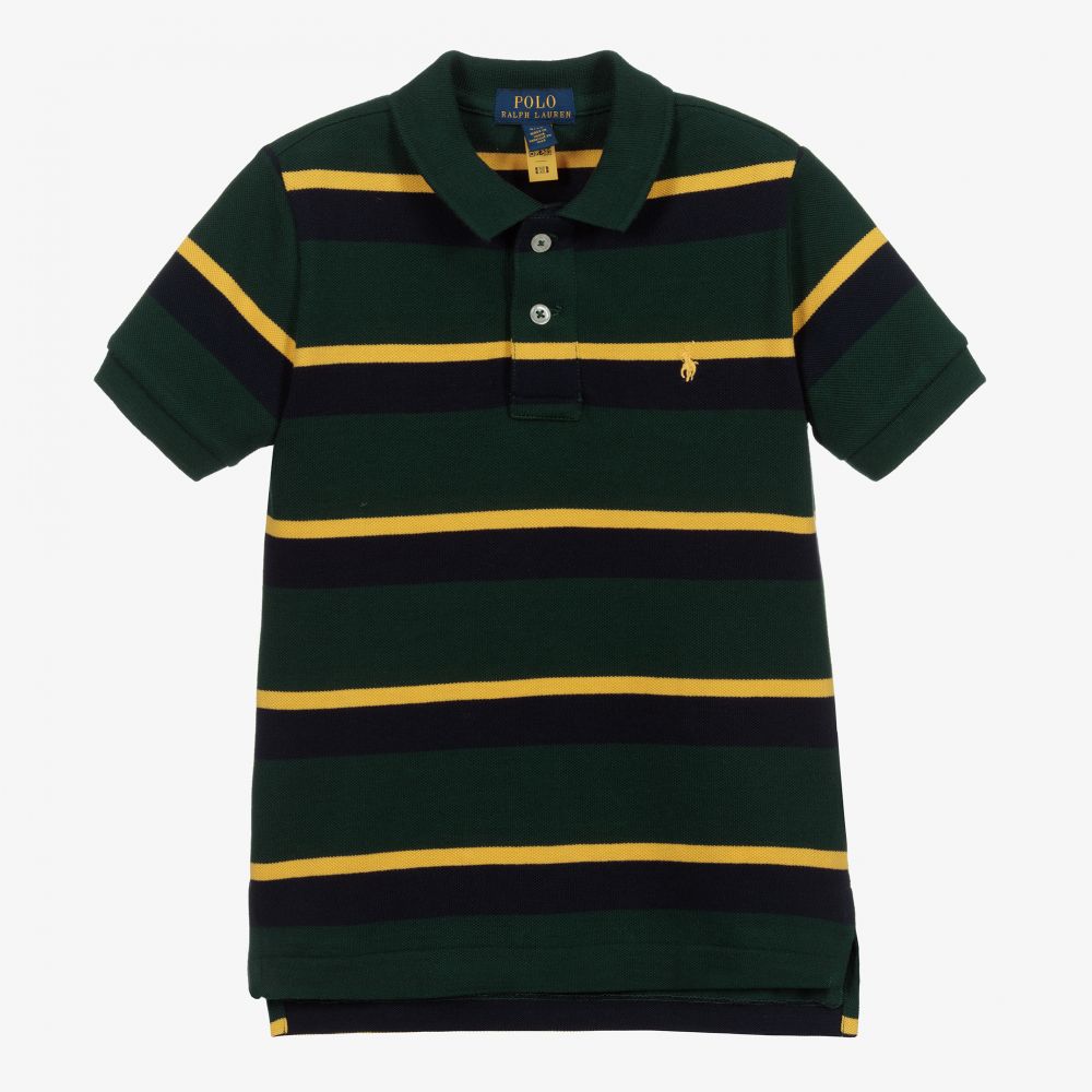 Polo Ralph Lauren - توب بولو قطن بيكيه مقلم لون أخضر وأصفر للأولاد | Childrensalon