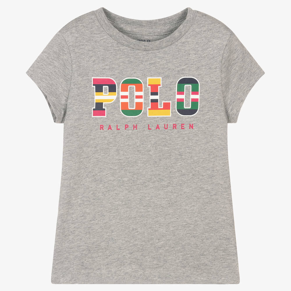 Polo Ralph Lauren - تيشيرت قطن لون رمادي للبنات | Childrensalon