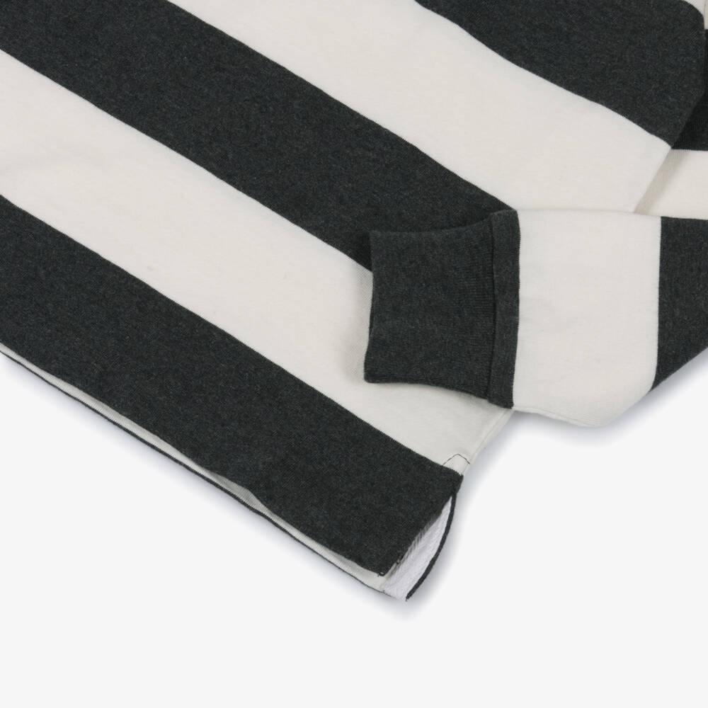 Ralph Lauren-Grey & Ivory Stripe Cotton Rugby Shirt | Childrensalon Outlet