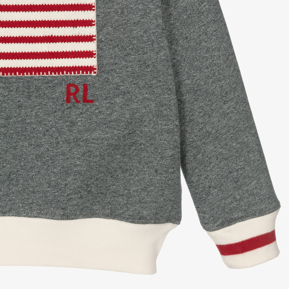 Ralph Lauren-Grey Marl Usa Flag Sweatshirt | Childrensalon Outlet