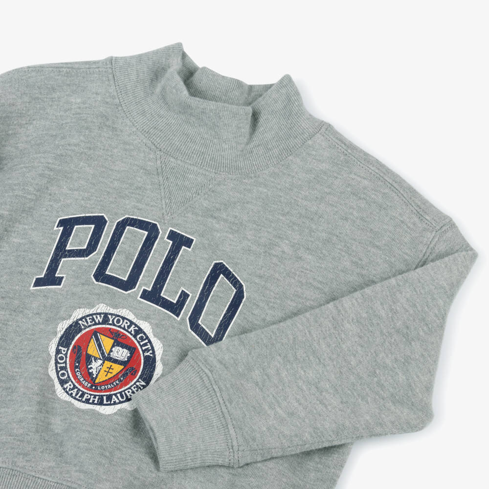 Ralph Lauren-Grey Varsity Cotton Sweatshirt for Girls | Childrensalon Outlet