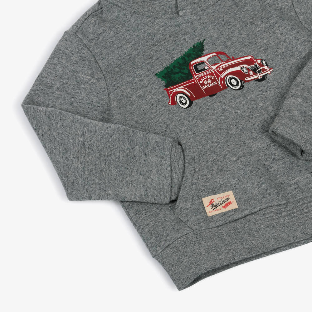 Ralph Lauren-Grey Xmas Truck Hoodie | Childrensalon Outlet