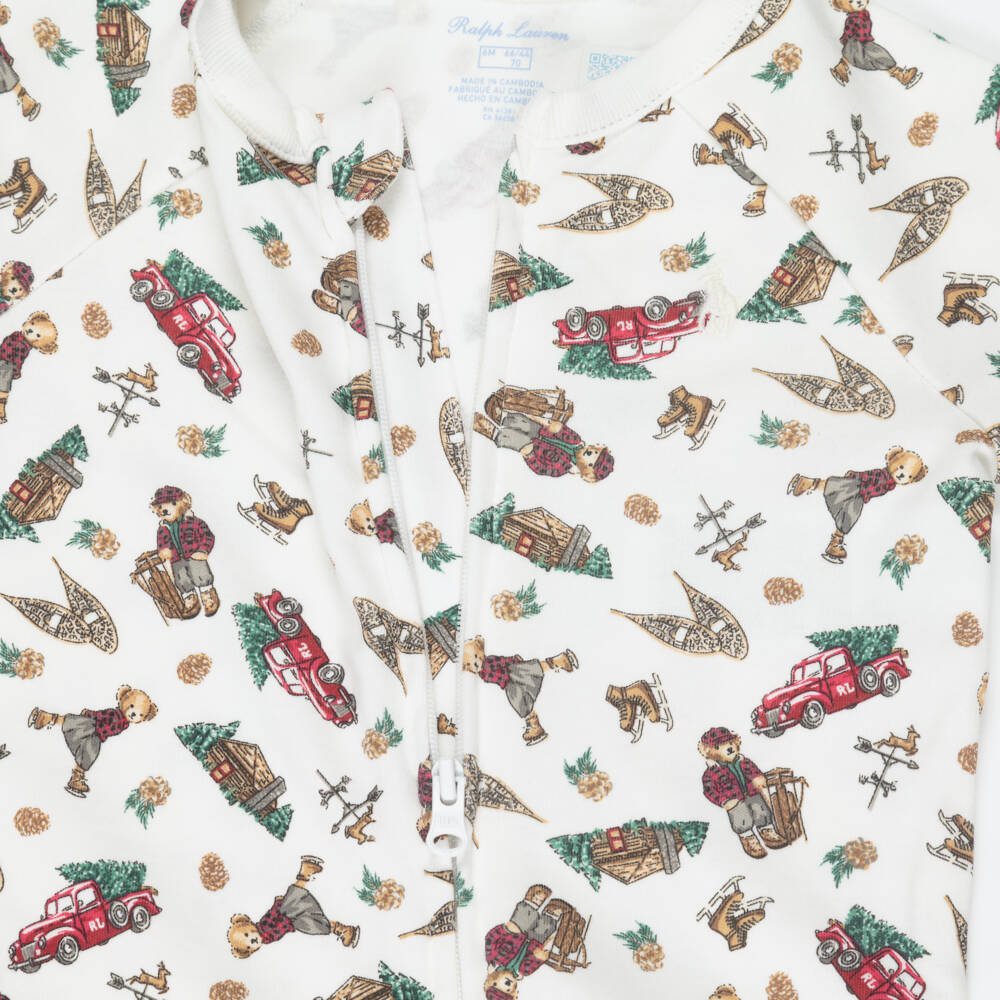 Ralph Lauren-Ivory All Over Xmas Print Babygrow | Childrensalon Outlet